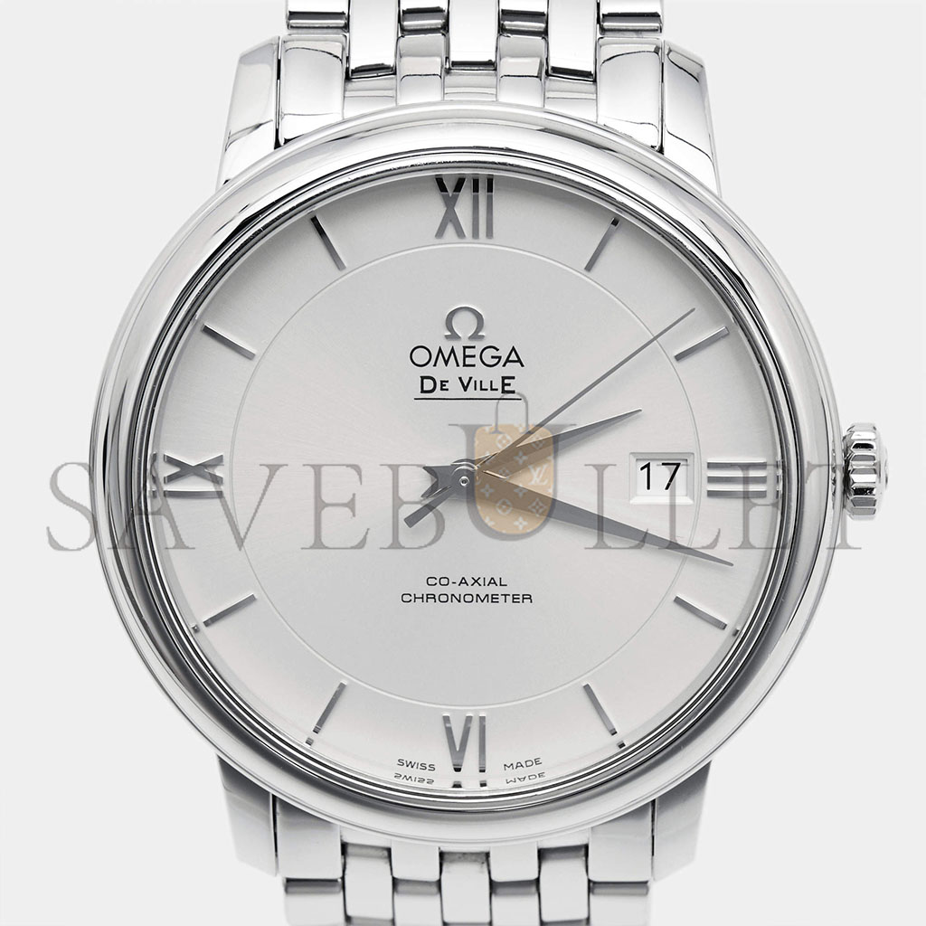 OMEGA SILVER STAINLESS STEEL DE VILLE PRESTIGE 45MM WATCH 424.10.40.20.02.003
